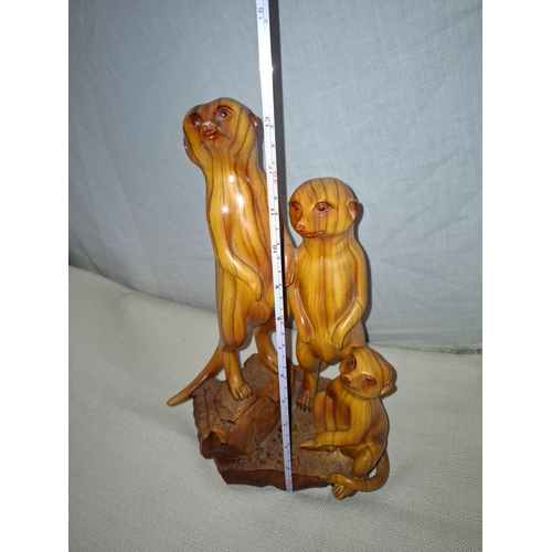 113 - Carved Wooden Meerkat Family