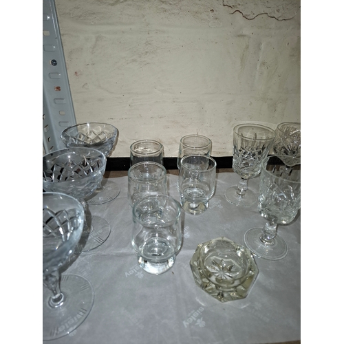 55 - Job Lot of Crystal Cut Glasses, Candle Holders, Vases & A Bowl