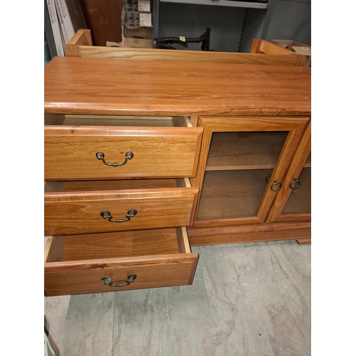 7 - Solid Wood Home Worthy Furniture, TV Glass Door Cabinet  with 3 Drawers.