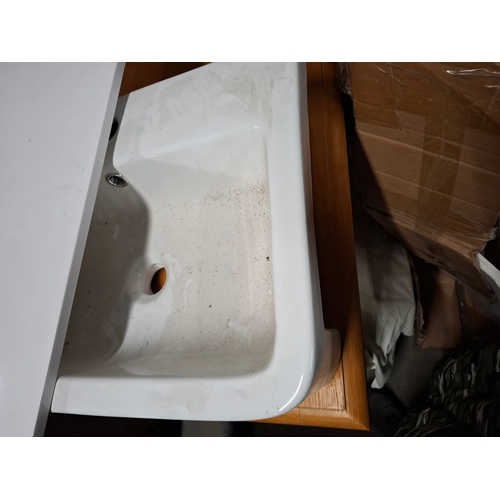 12 - Job Lot Bathroom Sinks, Consisting of Alone Basin,  Vanity Top With Sink to the Right, Finally A Cen... 