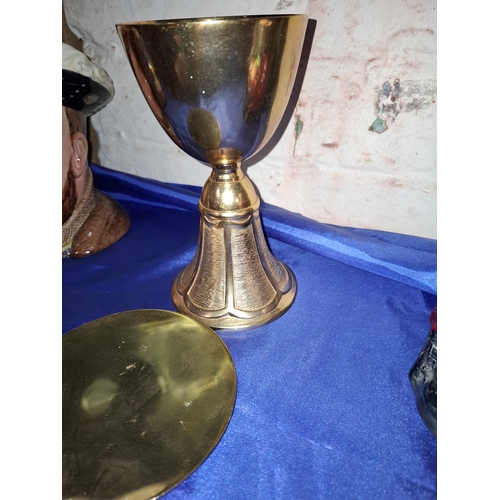 43 - Beautiful Gold Plated Solid Brass Chalice & Paten