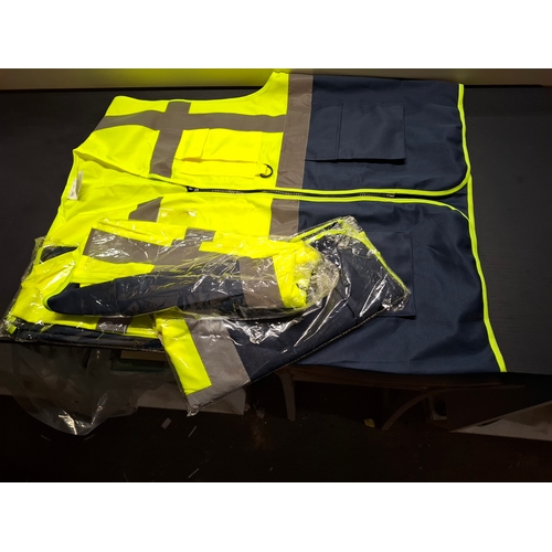 208 - 4 various sized Hi Vis security/work  vests with zip fastening 