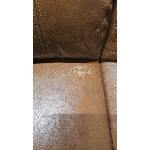 21 - Tan Leather Recliner Sofa's, 2 & 3 Seater and Footstall, USB Ports, Overall Good Condition