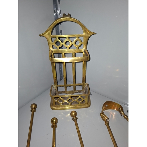 41 - Copper & Brass Bedroom Fireside Companion Set, with Poker, Tongs, Spade & Brush ... 