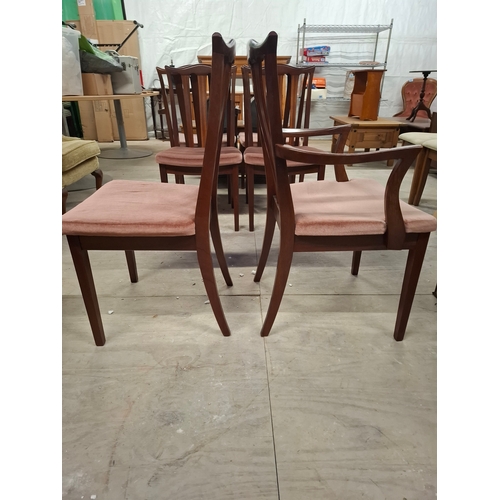 229 - G Plan, Mahogany Framed Fabric Seat Dining Chairs, 2 x Carvers 4 x Standard All Wide Seat Area.