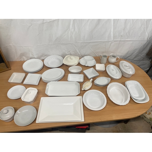 243 - Large White Crockery Cooking & Serving Set. 39 Pieces In Total.3x Large Serving Dishes With Lid2... 