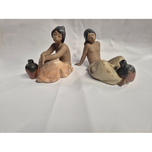 77 - RARE - Jose Puche, Lladro Pair of Porcelain Spanish Native Water Carrier Girls, Both in Excellent Co... 