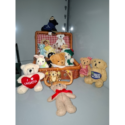 80 - Basket Full of Small & Miniature Collectable Teddy Bears, Some Considered Vintage, Others Collec... 