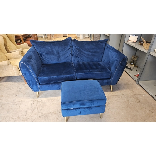 81 - Beautiful Blue Sofa with FootstoolVery Good Condition