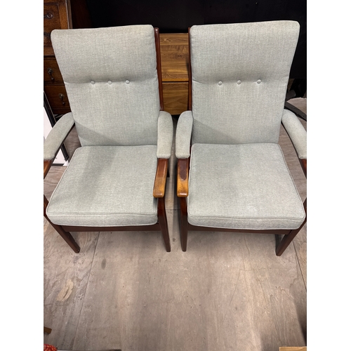 84 - CINTIQUE  X 2 Vintage Mid Century Fireside Lounge High Back Chairs. Light Grey In Colour. Good Sturd... 