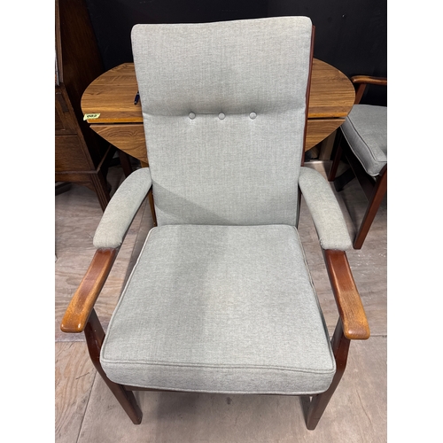 84 - CINTIQUE  X 2 Vintage Mid Century Fireside Lounge High Back Chairs. Light Grey In Colour. Good Sturd... 