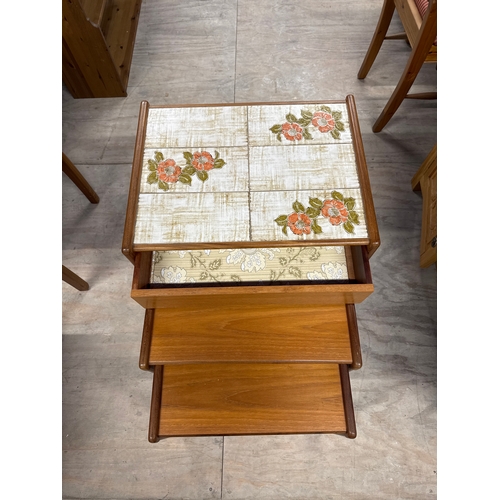 85 - Beautiful Vintage G Plan Teak Nest of 3 Tables. Main Table Is Tiled Top With Drawer. Believed To Be ... 