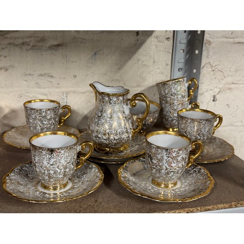 110 - Beautiful Gold Patterned Tea/Coffee Tableware - 6 Small Cups With Saucers - Sugar Pot - Milk JugWith... 