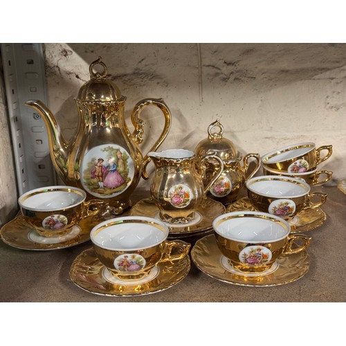 110 - Beautiful Gold Patterned Tea/Coffee Tableware - 6 Small Cups With Saucers - Sugar Pot - Milk JugWith... 