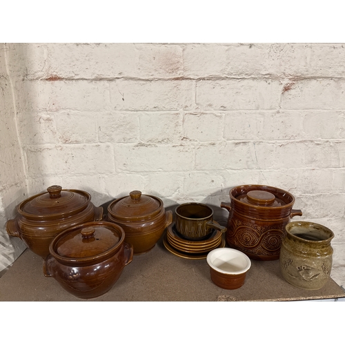 63 - Old Style Crockery Pots With Lids With Some Side Dishes. - Ellgrave Saxony Brown Vintage Large ... 