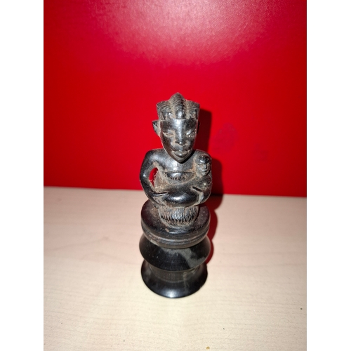 65 - Carved Wooden Tribal Mother & Baby Wine Cork Stopper With Stand