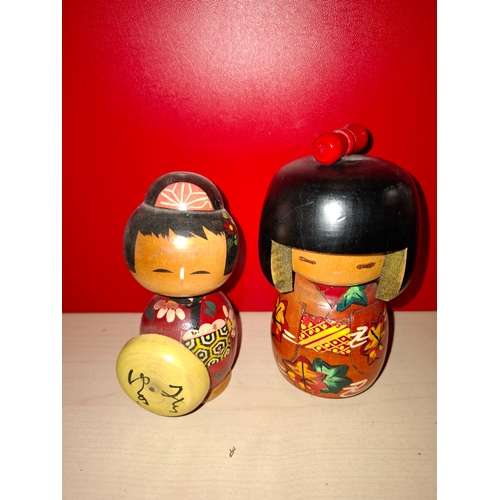 66 - Vintage Japanese Wooden Kokeshi Doll - Signed On The Base, also A Vintage Japanese Wooden Asian Boob... 