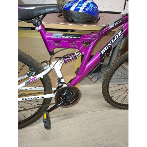 47 - Purple Dunlop Sport Dual Suspension 26.   18 Gears. Very Good Condition, Drinks Bottle Holder, Helme... 