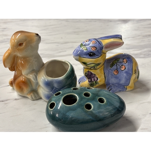 37 - Vintage Ceramic Animals And Vase- Studio Pottery Pebble Vase - Glazed Ceramic Bunny Planter (Believe... 