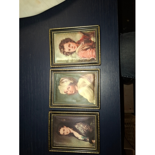 88 - 3 Minature Silk Framed Pictures, 1 The Holy Shepherd by B. E. Murillo, 1 Beatrice Cenci By Reni Guid... 