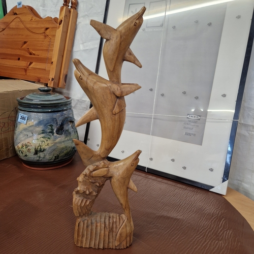 74 - Beautiful Handcarved Sculpture Of 3 Dolphins  Stacked Vertically -  It Is Believed  T... 