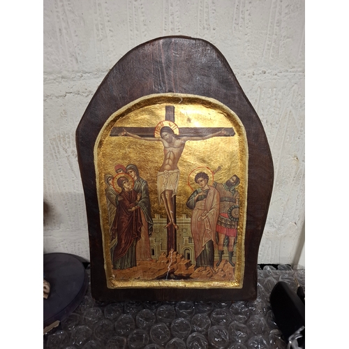 89 - This piece is a holy Icon on a wood plaque, A Certificate On TheBack, Describing This Being A Copy O... 