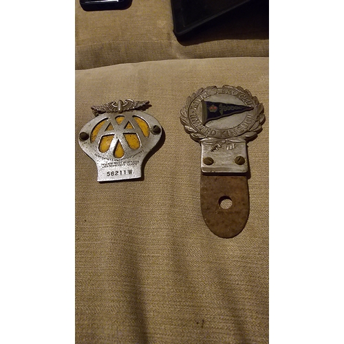 3 - Vintage Metal Car Badges, Royal Aero Club of the United Kingdom and AA Membership Badge, Good Condit... 