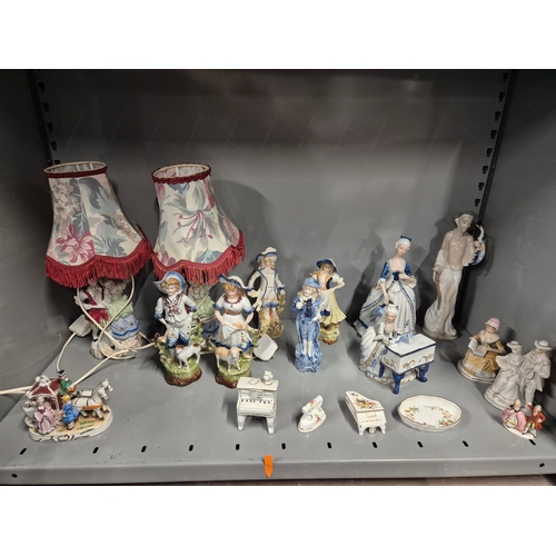 18 - Vintage Porcelain Figure collection, including 2 Figurine Lamps, Various Size Ornate Figurine Collec... 