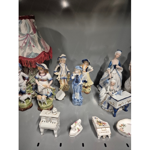 18 - Vintage Porcelain Figure collection, including 2 Figurine Lamps, Various Size Ornate Figurine Collec... 