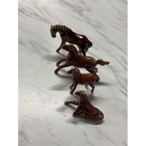 23 - Vintage Chinese Pottery, Brown Glazed Horses And Foals