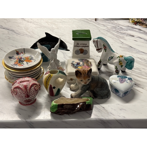 34 - Job Lot Of Ceramic Items Trinket Dishes And Pots, Vases, Money Pots And Animals. 