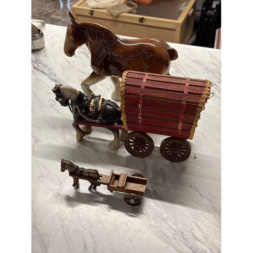 36 - Vintage Shire Horses- Large Ceramic Shire Horse- Shire Horse With Carriage (Missing A Wheel And Smal... 