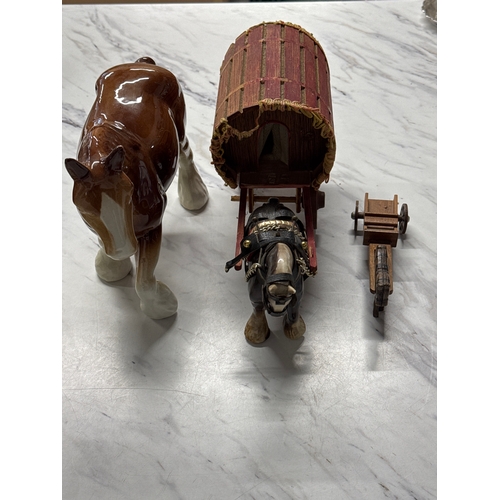 36 - Vintage Shire Horses- Large Ceramic Shire Horse- Shire Horse With Carriage (Missing A Wheel And Smal... 