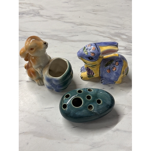 37 - Vintage Ceramic Animals And Vase- Studio Pottery Pebble Vase - Glazed Ceramic Bunny Planter (Believe... 