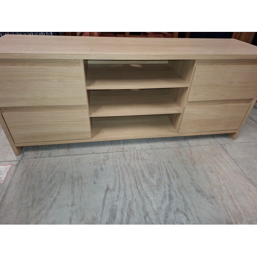 46 - Solid Light Wood TV With 3 Shelves & 4 Drawers, Approx 140cm x 39cm x 55cm