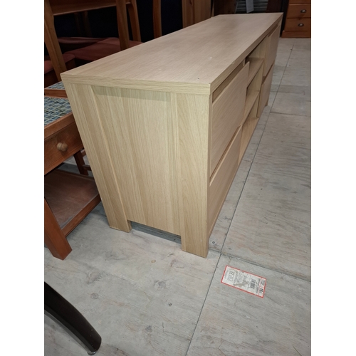 46 - Solid Light Wood TV With 3 Shelves & 4 Drawers, Approx 140cm x 39cm x 55cm