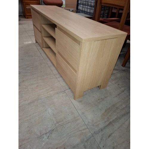 46 - Solid Light Wood TV With 3 Shelves & 4 Drawers, Approx 140cm x 39cm x 55cm