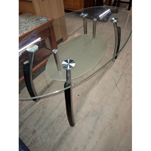 48 - Modern Oval Glass Coffee Table With Shelf