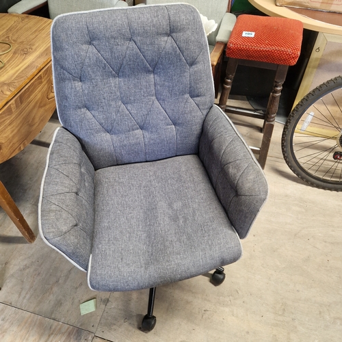 1 - New Office Desk Chair, Linen-Feel Fabric Vanity Chair with Height Adjustable, Armrest, Swivel Chair ... 