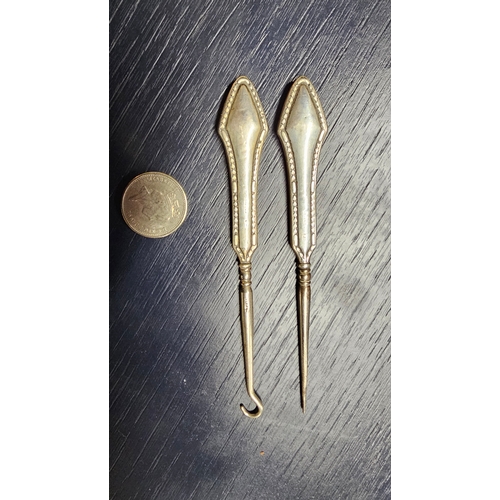 33 - Art Nouveau Button Hook and Pick with Sterling Silver Handles. Hallmark worn but there.Early 20th Ce... 