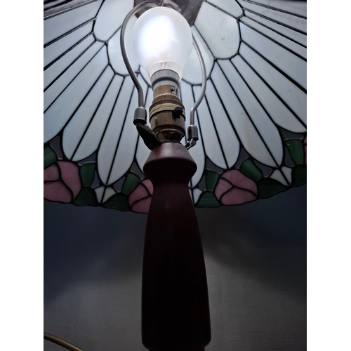 13 - Beautiful Vintage Tiffany Style Lamp, Wooden Base,  Unique Shape Shade. Function Tested