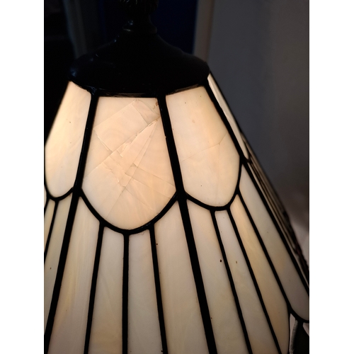 13 - Beautiful Vintage Tiffany Style Lamp, Wooden Base,  Unique Shape Shade. Function Tested