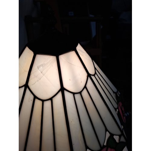 13 - Beautiful Vintage Tiffany Style Lamp, Wooden Base,  Unique Shape Shade. Function Tested