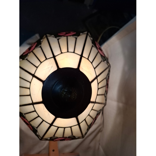 13 - Beautiful Vintage Tiffany Style Lamp, Wooden Base,  Unique Shape Shade. Function Tested