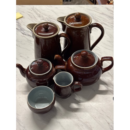 58 - Vintage Denby Homestead Brown Coffee/Tea Pots Both With Lids Also With 2 Smaller Denby Tea Pots, A M... 