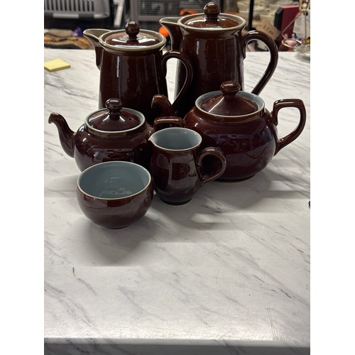 58 - Vintage Denby Homestead Brown Coffee/Tea Pots Both With Lids Also With 2 Smaller Denby Tea Pots, A M... 