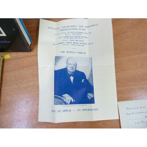 157 - <strong>CHURCHILL W. S.  </strong>A collection of ephemera incl. coins, a Wedgwood pin tray & va...