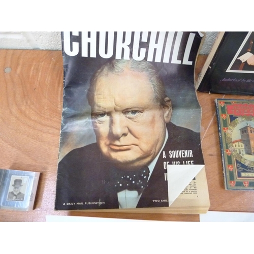 157 - <strong>CHURCHILL W. S.  </strong>A collection of ephemera incl. coins, a Wedgwood pin tray & va...