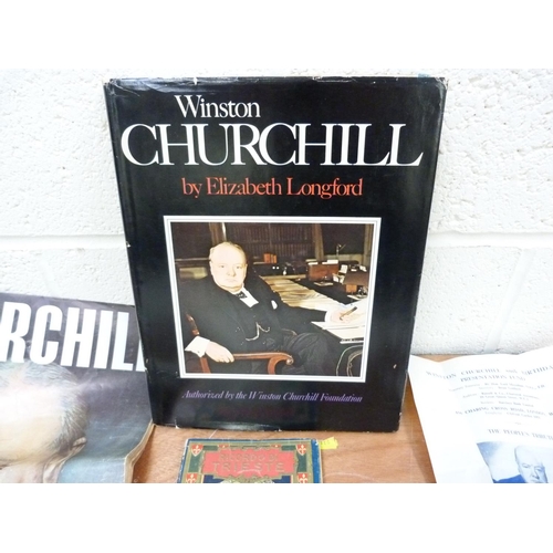 157 - <strong>CHURCHILL W. S.  </strong>A collection of ephemera incl. coins, a Wedgwood pin tray & va...