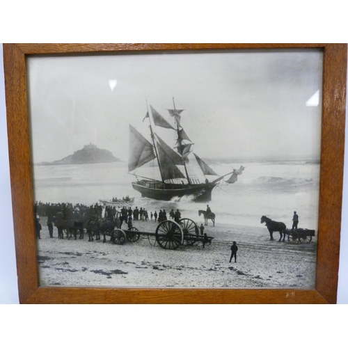 216 - PHOTOGRAPHS. Victorian monochrome photograph of the Penzance lifeboat rescuing the stricken ship Jeu... 